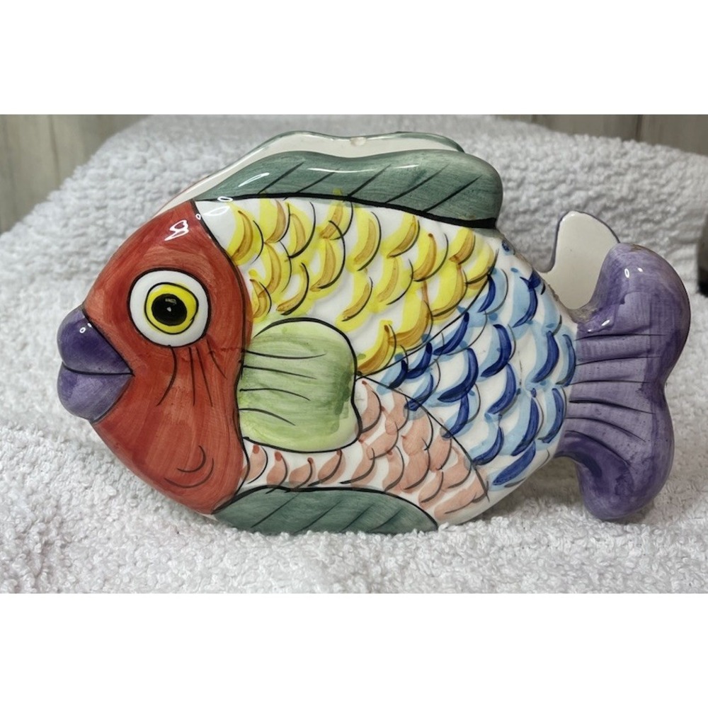 Vintage Hand-Painted Ceramic Fish Napkin Holder 1995 Pescada Collection